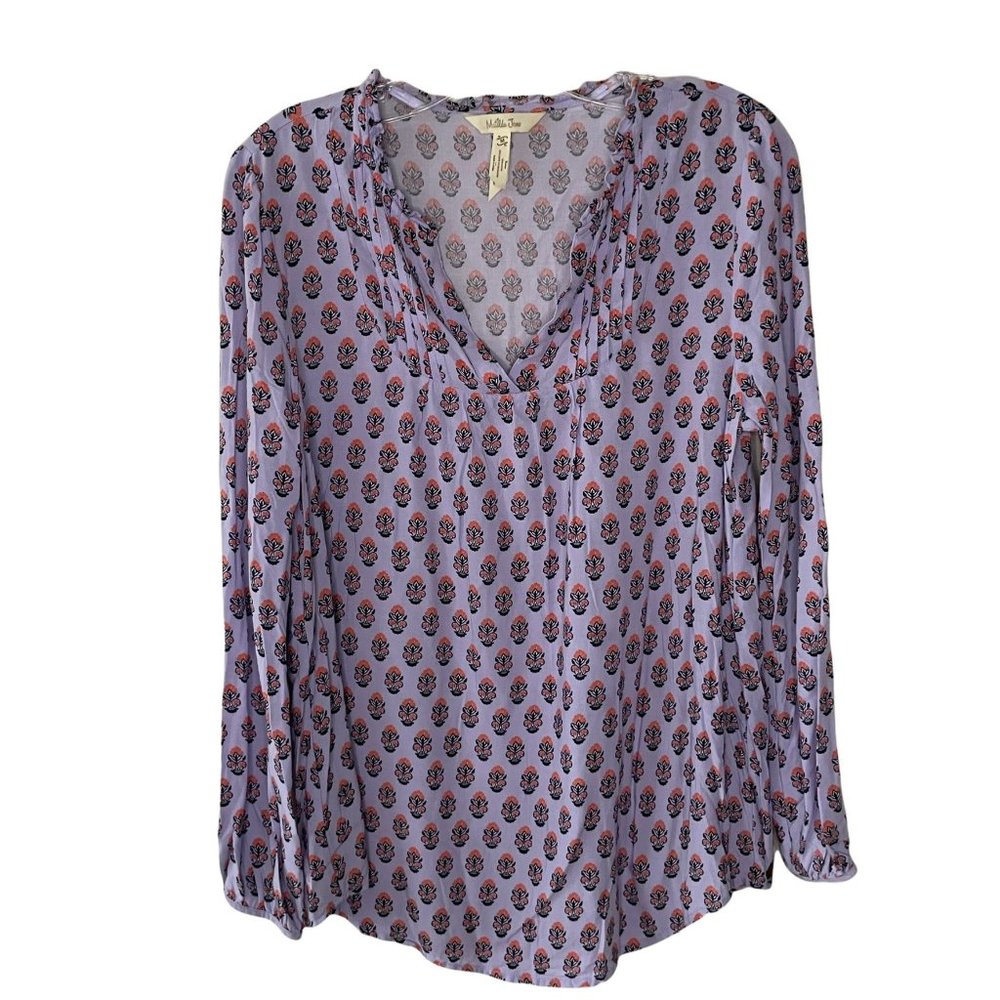 Matilda Jane Lavender Purple Patterned Blouse Med V-Neck Flowy